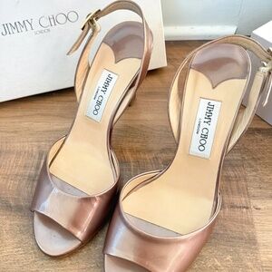 Jimmy Choo Metallic Rose Gold Nova Slingback Peep-Toe Platform Pumps